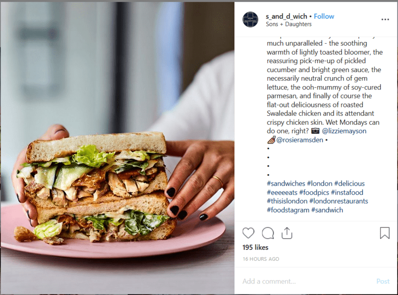 Sandwhich Instagram Restaurant Post