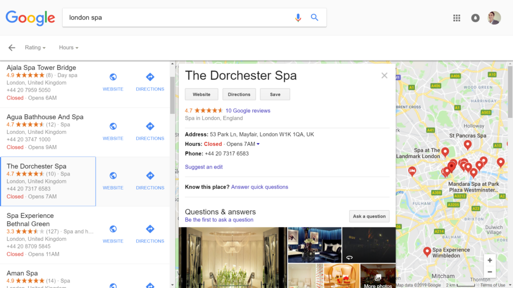 Spa Marketing Google Maps Results
