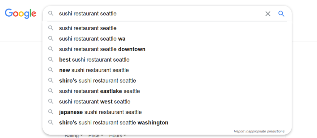 Sushi Restaurant Seattle Autocomplete